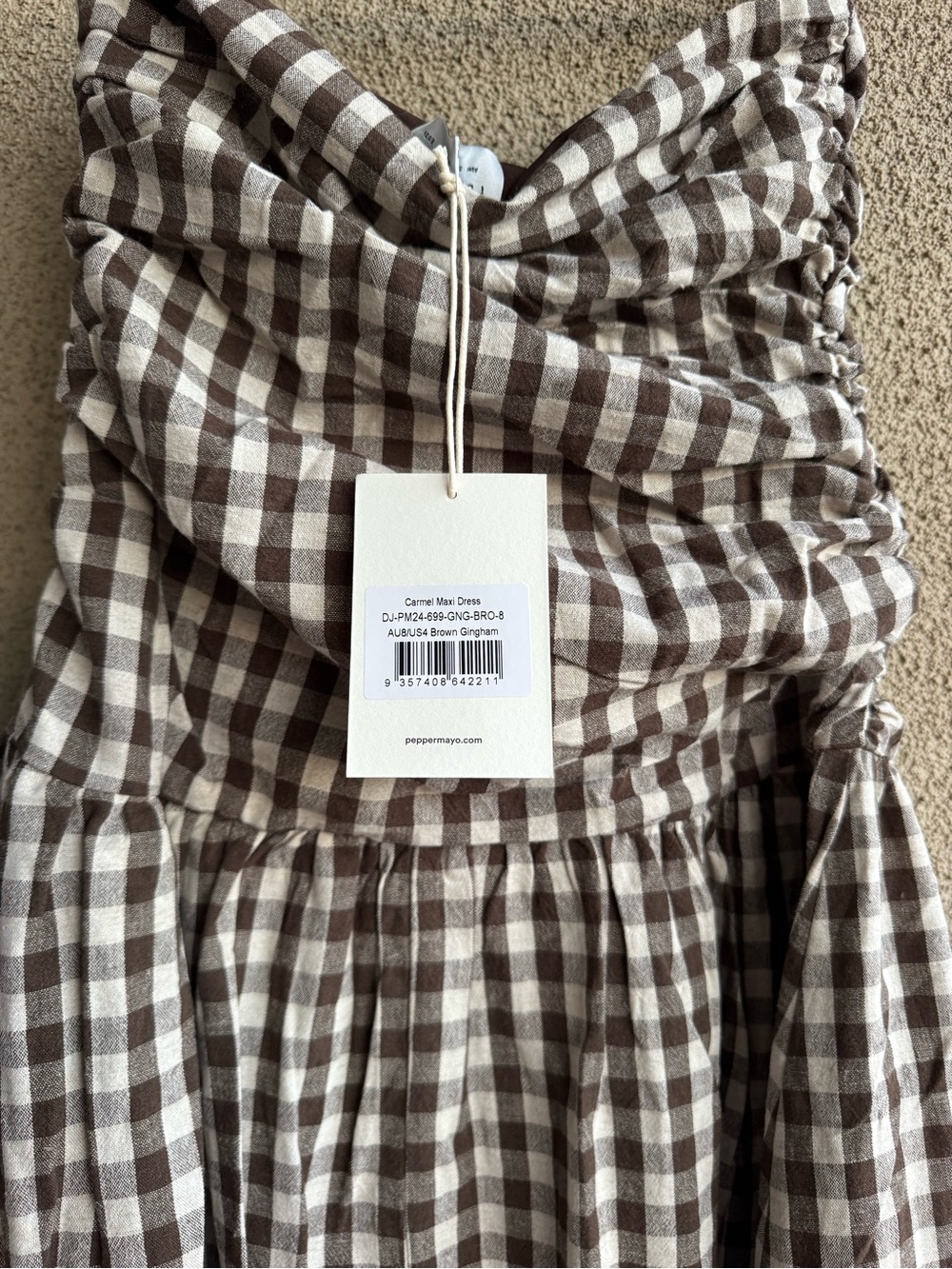 Peppermayo Carmel Maxi Dress Strapless Brown Gingham - Picture 5 of 8